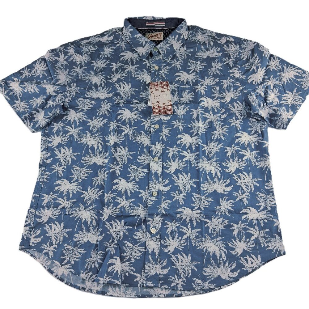 Jachs Button Front Short Sleeve Shirt Men's Size XL Blue Palm Trees